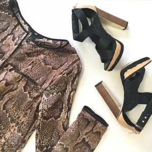 H&M snake skin top w/ leather trim.